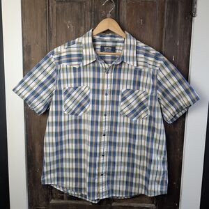 Levi’s Signature Plaid Pearl Snap Western Shirt | Short Sleeve | Green Blue | XL